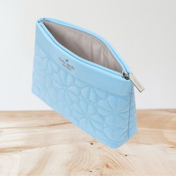 KATE SPADE KS Blue Spade Flower Quilted Cosmetic Pouch/NWT - Picture 2 of 3